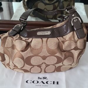 Coach Tan and Brown Signature Shoulder Bag